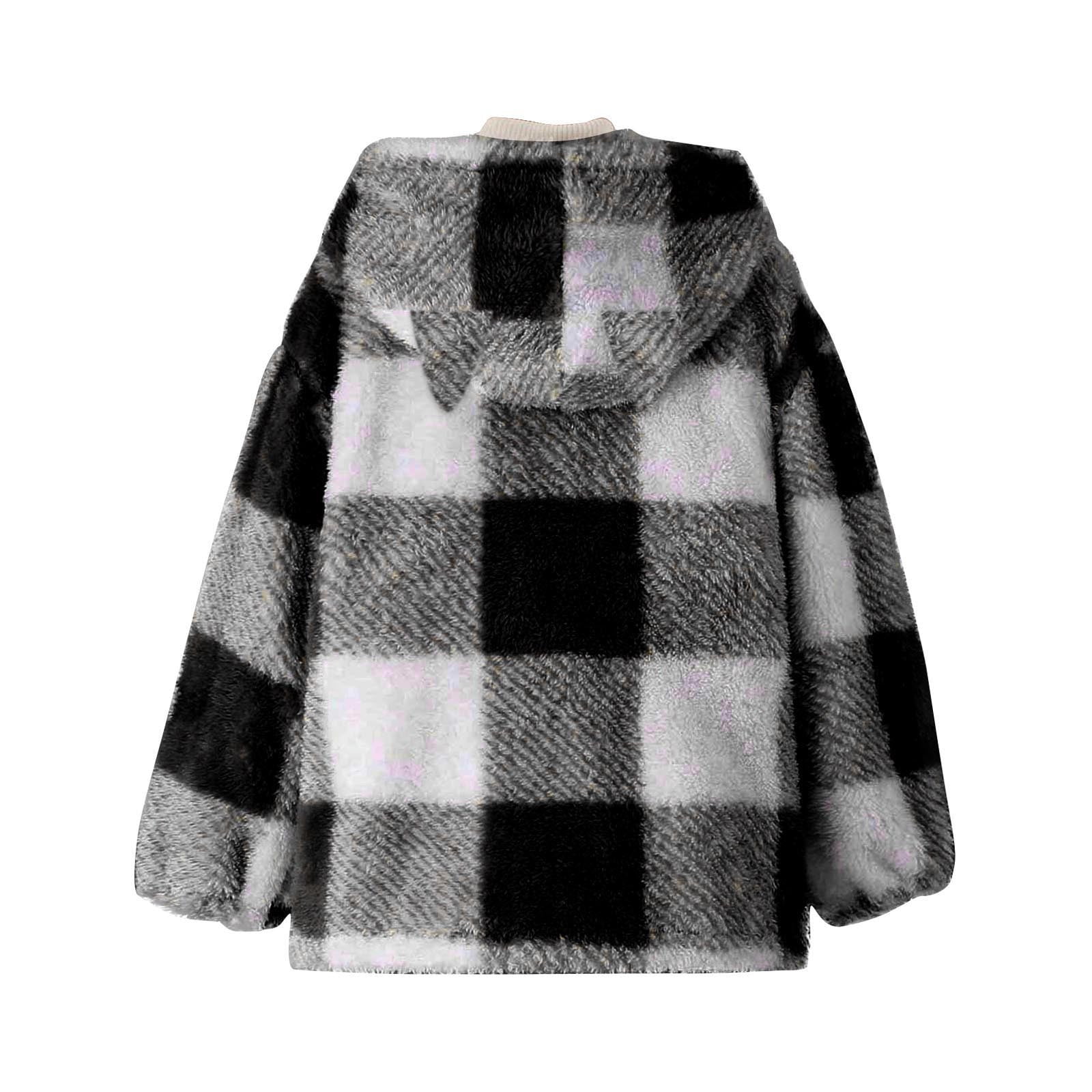 Xdegoge Girls Fleece Sherpa Jacket Plaid Fuzzy Zip Up Long Sleeve Hoodie Teen Thermal Loose Cozy Hooded Coats Tween 2025 Winter Thick Warm Outerwear With Pockets Age 8-14 Years