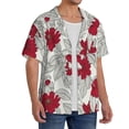 thumbnail image 2 of Goofa Leaves And Anemone Flowers In Red Grey Printed Men's Casual Short-sleeved Shirt,Lightweight Breathable Button-down,Summer Casual men's top,Versatile Fashion shirt-Medium, 2 of 7