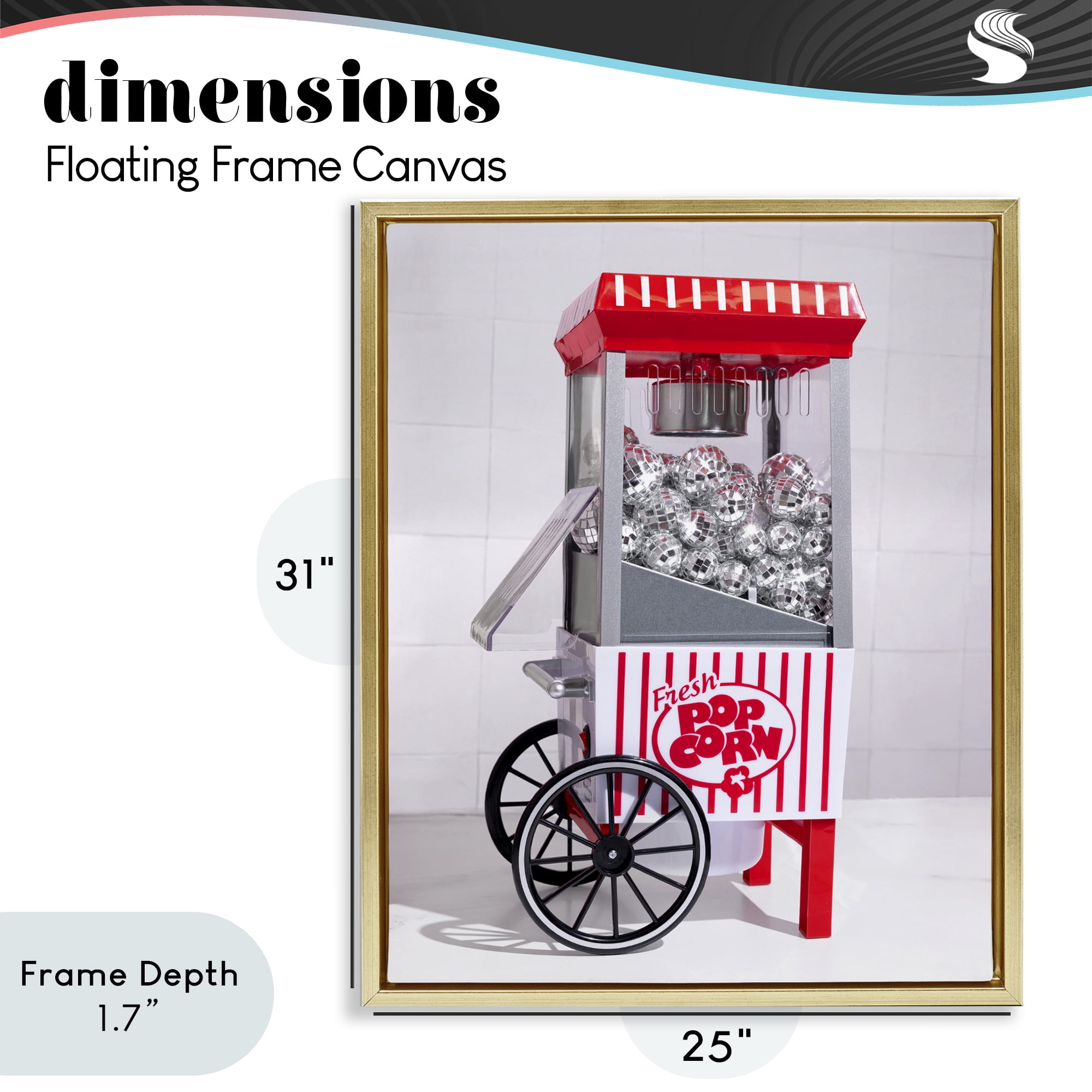 Stupell Industries Fun Disco Popcorn Machine Gold Framed Floater Canvas Wall Art, design by LISH Creative
