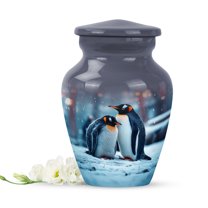 Penguins Little Cremation Urns For Ashes Adult Female Mother, Small Urns For Human Ashes Keepsake For Man, Miniature Urn For Mother And Father, Blue Mini Urn For Burial In Ground, 3 Inch
