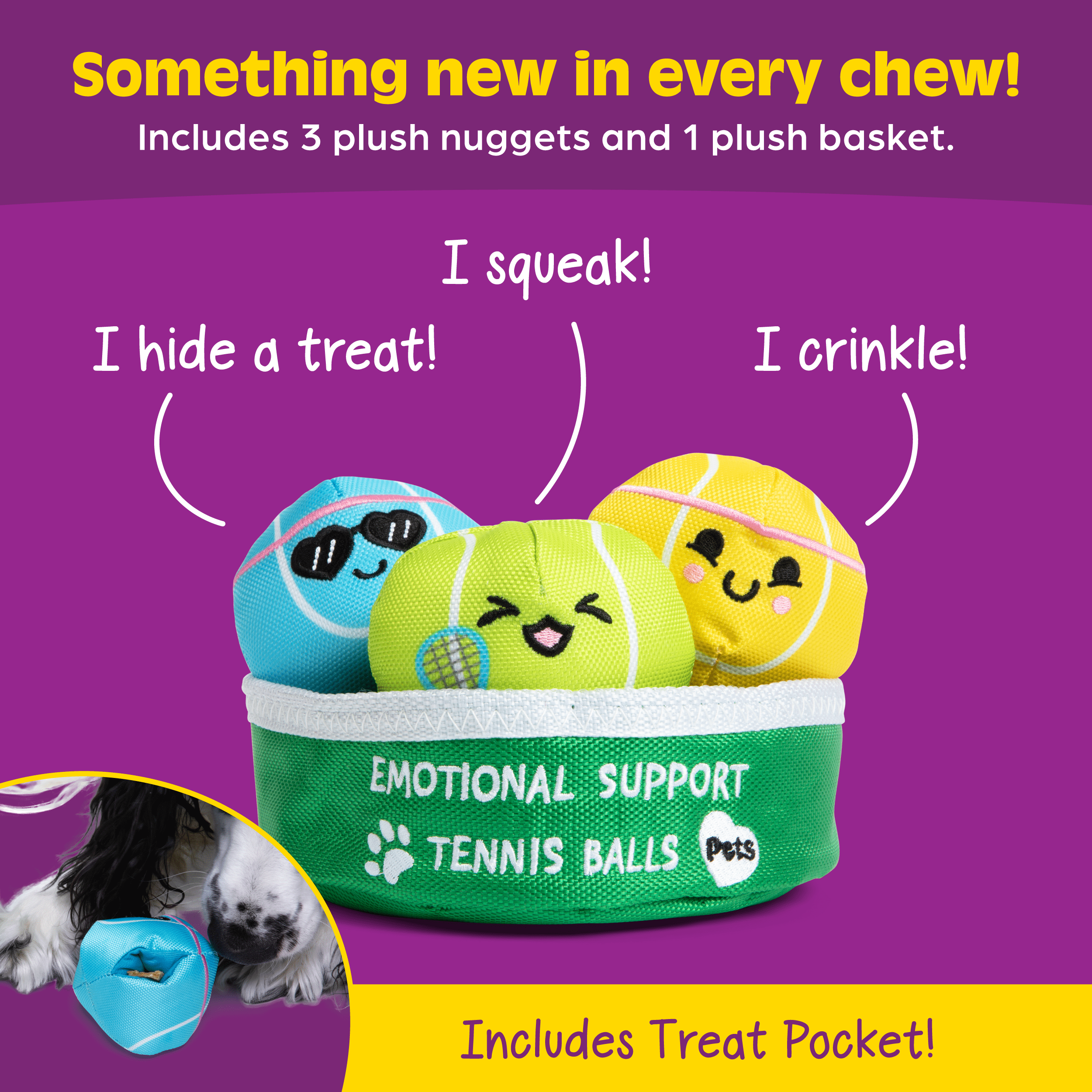 Emotional Support Pet Tennis Ball - Dog Toy for Your Furry Friend, Inlcudes 3 Toys by Emotional Support Pals