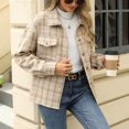 thumbnail image 7 of ZZkhGO Women's Long Sleeve Lapel Hoodless Jacket Plaid Button Cardigan Coat Top with Pocket Fall Casual Thickened Turndown Woollen Coat, 7 of 7