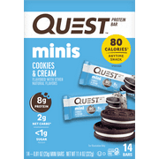 Angle View: Quest Mini Cookies & Cream Protein Bar, Keto Friendly, 0.81 oz, 14 Count