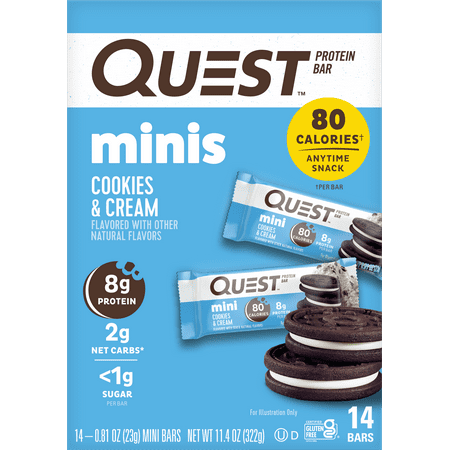 Quest Mini Cookies & Cream Protein Bar, Keto Friendly, 0.81 oz, 14 Count