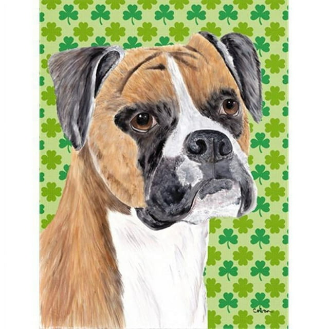 Carolines Treasures SC9310CHF 40 x 40 In. Boxer St. Patricks Day Shamrock Portrait Flag Canvas- House Size