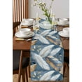 thumbnail image 4 of Gold White Feather Table Runner 72 Inches, Modern Spring Blue Leaf Oil Painting Bed Runner Dresser Scarves Tabletop for Indoor Outdoor Parties/Ceremony/Banquet, 14" x 72", 4 of 8