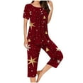 thumbnail image 4 of Sunvit-Panties Pajamas Womens Christmas 2-Piece Loungewear Set - Wine, Short Sleeve Top & Capris, Soft Stretch with Pockets, Size S-XXXL, Festive Holiday Home Wear,Size XL, 4 of 6