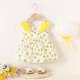 thumbnail image 2 of lcziwo Infant Toddler Girls Cute Summer Clothes Kids Sleeveless Strawberry Print Mini Dress with Hat 2 Piece Outfits Set Yellow 18 Months, 2 of 8