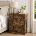 thumbnail image 2 of UHOMEPRO Nightstand, Modern 3 Drawer Nightstand, Brown Nightstand with Gold Handle, Wooden Bedside Storage Cabinet Unit for Bedroom/Small Space, 2 of 8