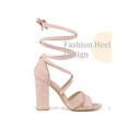 thumbnail image 4 of BLISSFUL STEP Strappy Block Heels Lace Up Sandals for Women Dust Pink 6, 4 of 6