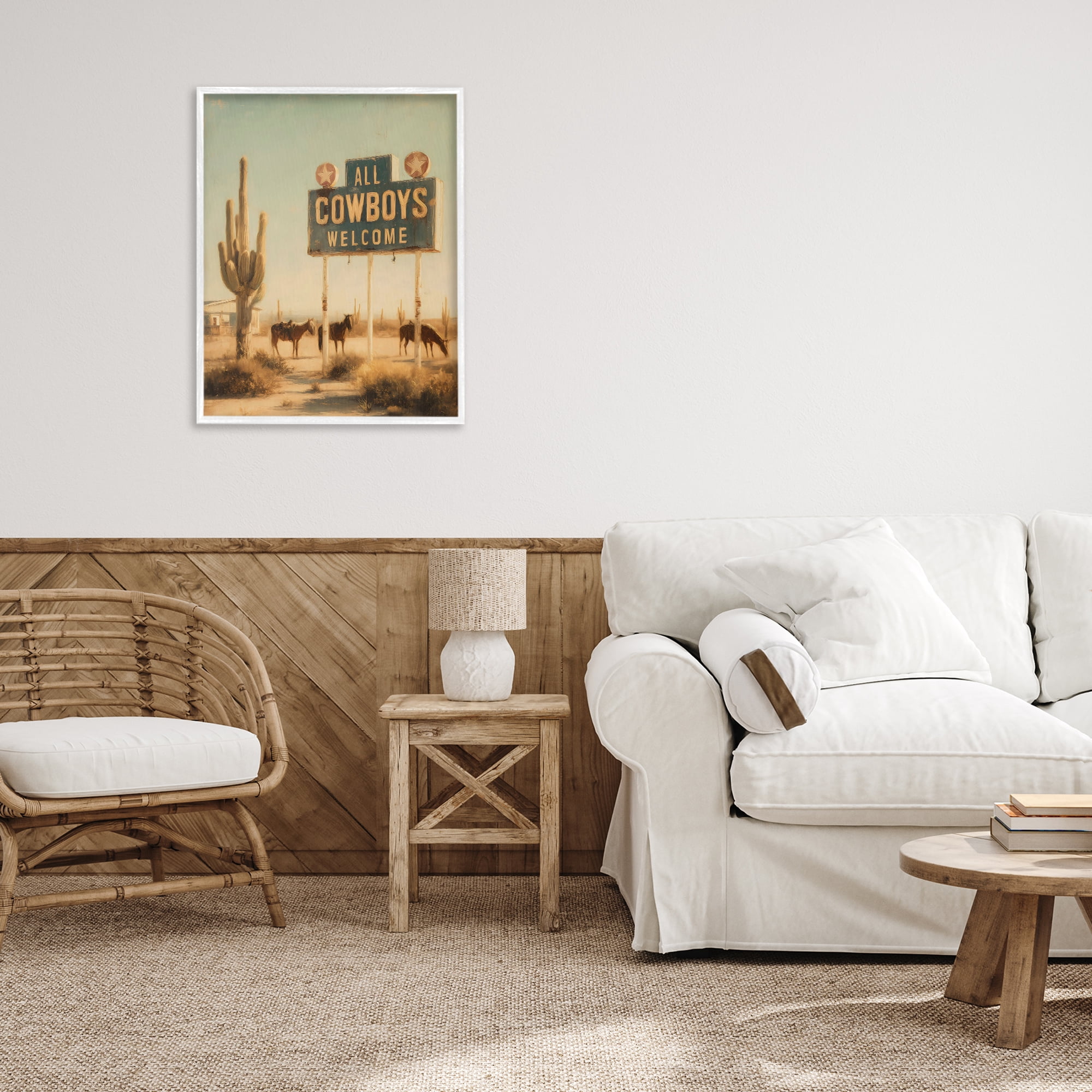 Stupell Industries All Cowboys Welcome Desert White Framed Giclee Art, design by Arlington Prints
