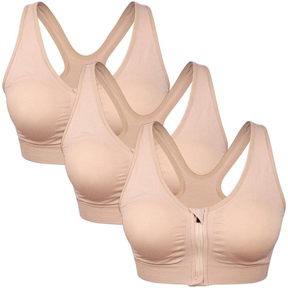 Women's Zip Front Sports Bra Wireless Racerback Yoga Bras Active Sport Bras