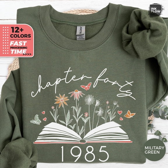 Boho Chapter Forty Birthday Sweatshirt, 40th Birthday Book Lovers, 1985 Floral Boho Vintage Sweater, Turning 40, Forty Milestone TSHIRT All Size S-5XL