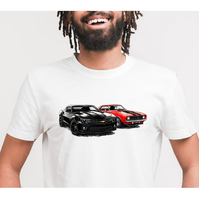 T-Shirt Classique Camaro Muscle Car : Vêtements pour Amateurs d'Automobile - comme sur L'Image - L