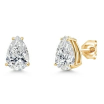Gem Stone King 2 Cttw 14K Yellow Gold IGI Certified Lab Grown Diamond Stud Basket Setting Earrings | Pear Shaped | E-F Color | VS1-VS2 Clarity | Double Notch | Gold Earrings for Women Men
