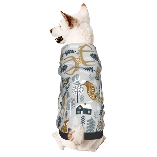 Balery Winter Forest Animals Sudadera con Capucha para Perros Pequeños – Ropa para Mascotas, Disfraz para Perros y Gatos, Ideal para Fiestas y Cosplay-XX-Large