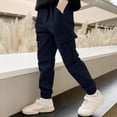 thumbnail image 2 of LIJCC Girls' Solid Color Cargo Pants Summer Fashion Elastic High Waist Wide Leg Baggy Multi-Pocket Cargo Sweatpants Casual Jogger(Navy,7-8 Years), 2 of 6