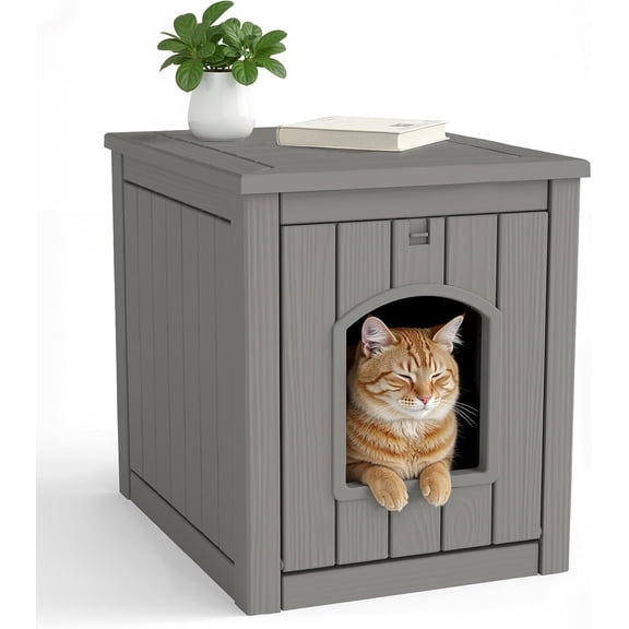 Resin Cat Litter Box Enclosure - Indoor Hidden Waterproof Furniture, Hidden Pet Box,Side Table(Grey