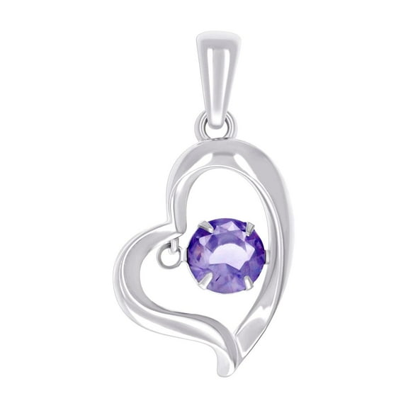 925 Sterling Silver Womens Purple Cubic Zirconia Love Heart Pendant Necklace 21.9x13.6mm Wide Pendant for Women