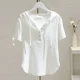 thumbnail image 2 of Camiseta holgada y adelgazante con capucha de moda para mujer, manga corta, verano 2024, nuevo estilo, capa base con cordón blanco, 2 of 5