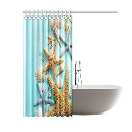 Gckg Seashell Shower Curtain Sand Starfish Wooden Back Polyester