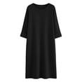 thumbnail image 4 of ClodeEU Women's Long Sleeve Crew Neck Midi Dress with Pockets, Solid Color Casual Loose Knee Length Dress Black,Women's Plus L, 4 of 6