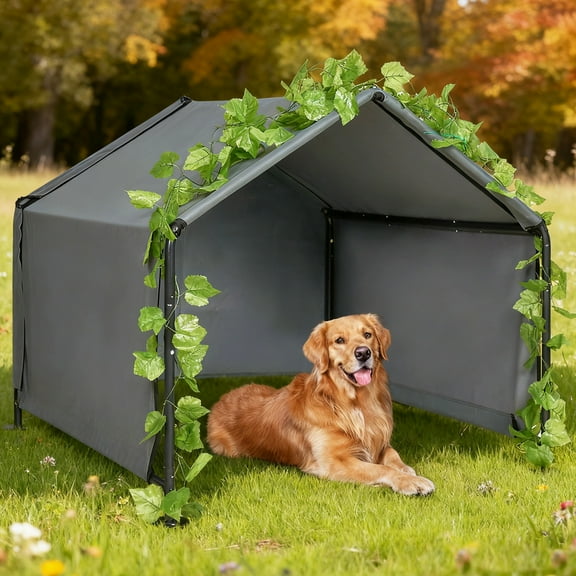 47” Dog House for Large Breeds, Dog Kennel Outdoor with Weatherproof 600D PVC Canopy, Outside Dog Shade Shelter for Medium Large Dogs