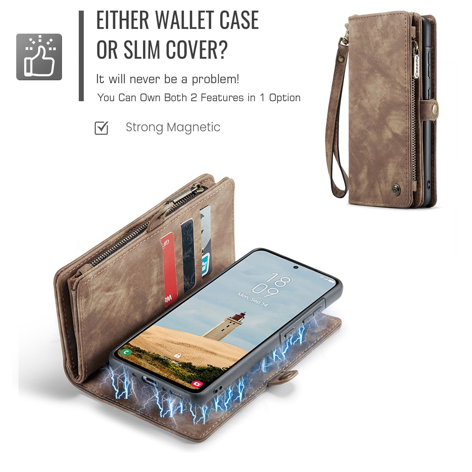 Dteck for Samsung Galaxy Note 10 Plus Wallet Case,Leather Zipper Wallet Case 8 Card Slots Holder Flip Purse Magnetic Handle Strap Shockproof Detachable Phone Cover For Samsung Galaxy Note 10+, Brown
