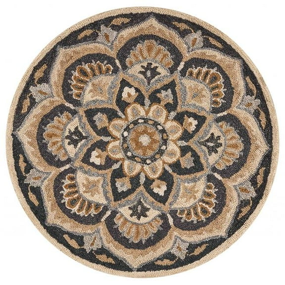 6 ft. Round Black Flower Blossom Area Rug