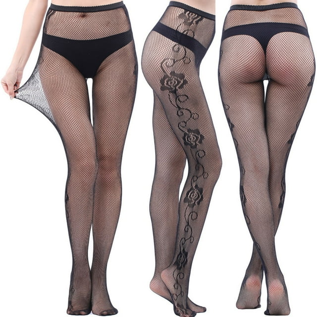 Qertyioot Collants Mode Leggings Unis Pantalons en Maille Transparente Grande Taille Bas Résille en Filet