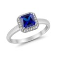 thumbnail image 2 of Halo Princess Simulated Blue Sapphire CZ Wedding Ring 925 Sterling Silver Size 7, 2 of 6