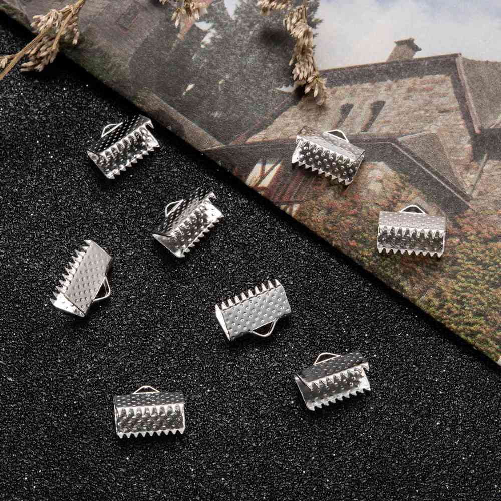 Iron Ribbon Crimp Ends Silver Color Plated about 7mm long 10mm wide hole: 2mm