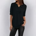 thumbnail image 2 of YOTMKGDO Elbow-Length V-Neck Shirt | Button Women Ladies Clothing Loose Shirt Chiffon Zipper Long Sleeves Plus Size Tops, summer tops for women (Black, S), 2 of 5