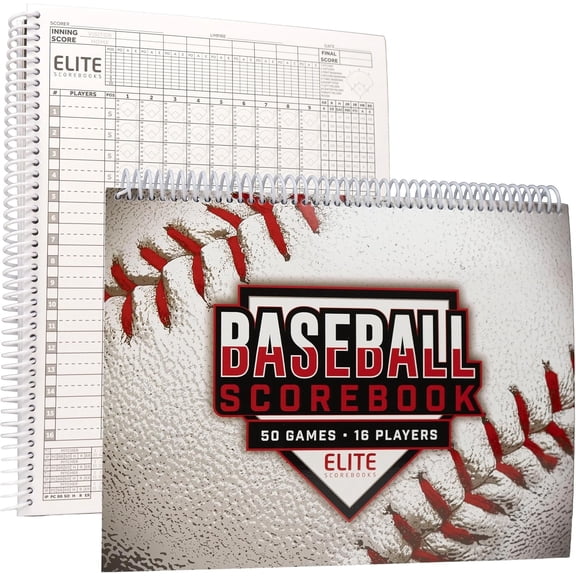 Elite Clipboards Baseball Scorebook - 50 Games Score Book Side by Side Score Keeping Book for Stats | Baseball Stat Tracking Book - High School, Middle School, Little League for Scorekeepers