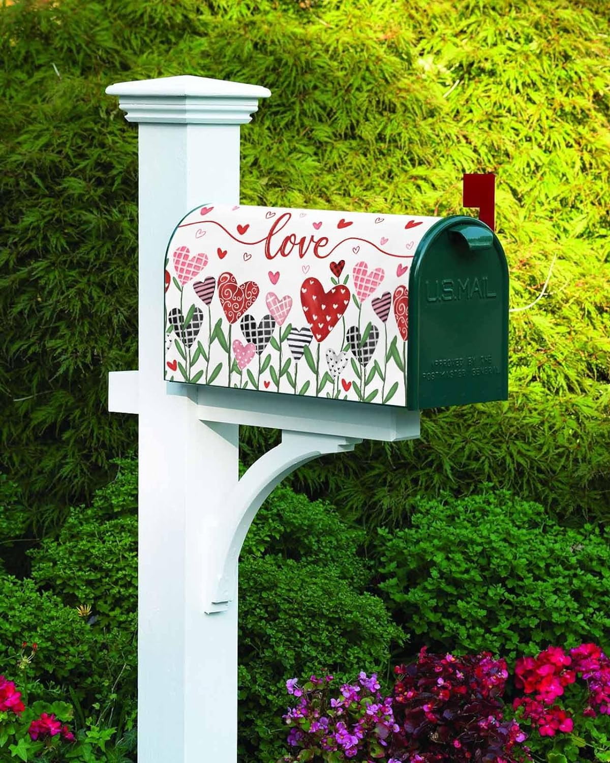 Valentine''s Day Love Tree Mailbox Cover Magnetic Mailbox Wraps,Red Pink Heart Mailbox Covers Large Size 21x25.5 Inch Mail Wrap Post Box Valentines Decoration for Outdoor Gardern Yard