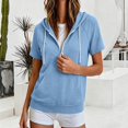 thumbnail image 2 of DJDLJWCJ Women's Full Zip Up Hoodie Plus Size Long Hoodies Sweatshirts Solid Color Short Sleeve Tops Light Blue Size M, 2 of 8