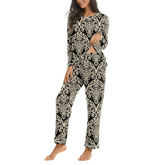 Iyufng Pajama Sets for Women,Loungewear Sets Pajamas,Womens Pajamas Long Sleeve with Pants Casual Print Round Neck Pajama Tops Bottoms,Sleepwear Sets,S-XXL