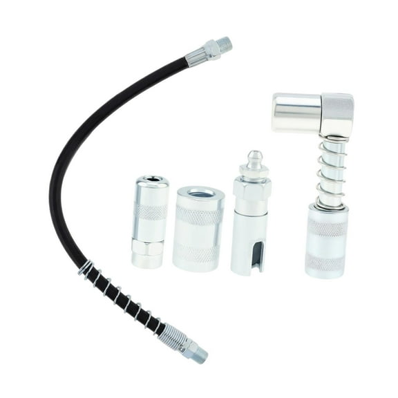 5 Pieces Grease Coupler Adapter Flexible Hose Carbon Steel Rust Resistant Set for Automotive Garage Workshop Maintenance