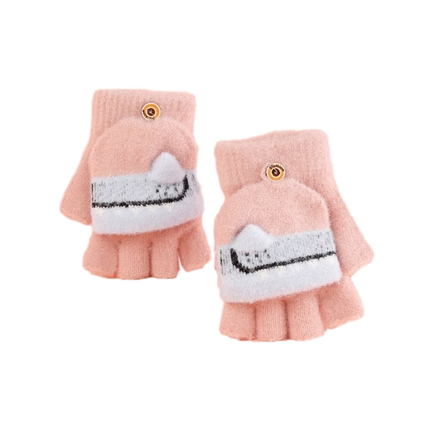 Guantes convertibles con parte superior abatible de dibujos animados Guantes de punto sin dedos para niños Guantes con cubierta 861