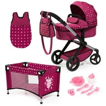 Bayer Design Dolls: Xeo Mega 10pc Set - Hot Pink, Dots , Fairy - Pram, Bed, Handbag, Feeding & Care Accessories For Dolls Up to 18", Kids Toy, Ages 3 