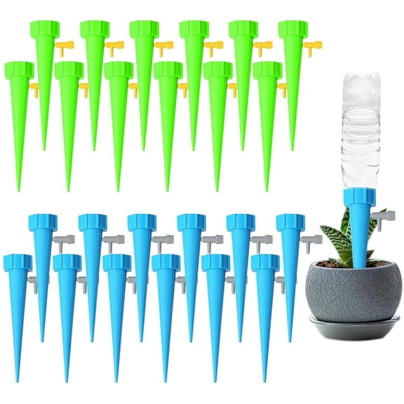 CNDRLEF 24-Pack Self Watering Spikes for Plants, Adjustable Drip Bottle Irrigation System for Indoor Potted Plants, Vacation Plant Waterer (Blue/Green)