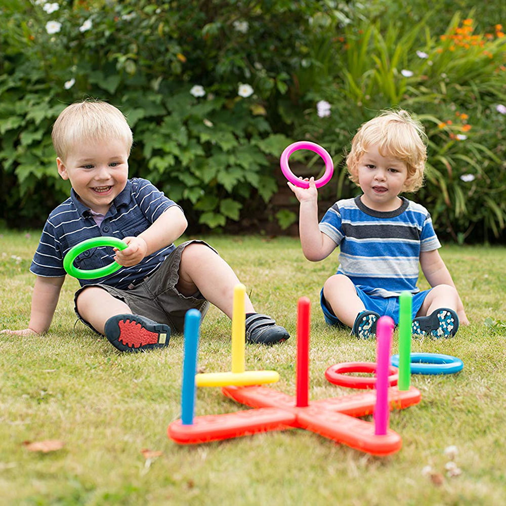 Wooden Pegs & Rope Kids Toy Outdoor Hoopla Family Activity Garden Quoits Game 