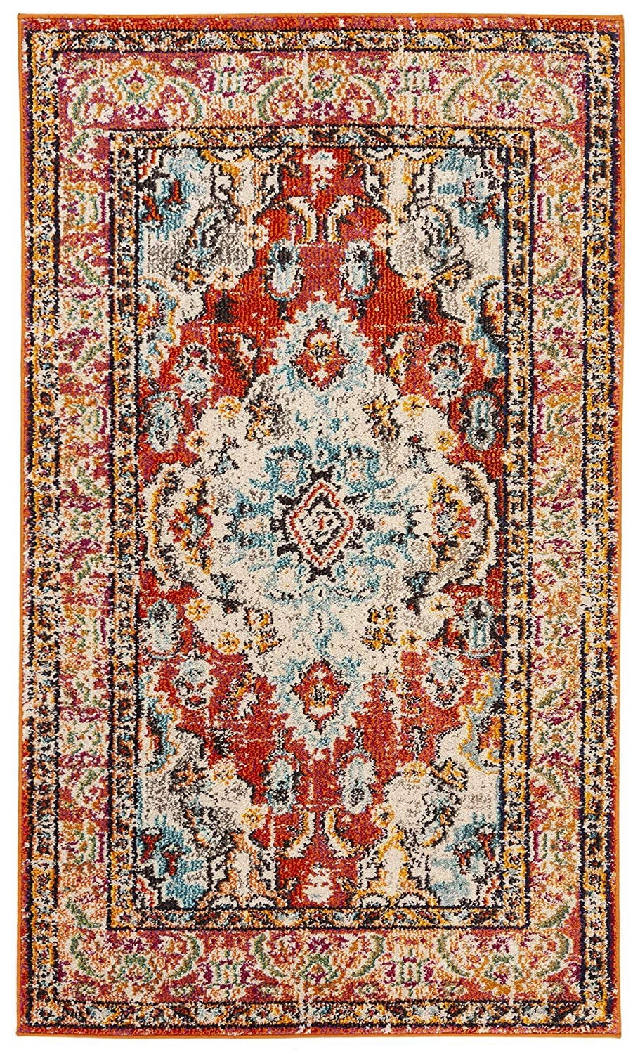 safavieh monaco collection on Safavieh Monaco Collection Mnc243h Bohemian Chic Medallion Distressed Area Rug 3 X 5 Orange Light Blue Walmart Com Walmart Com