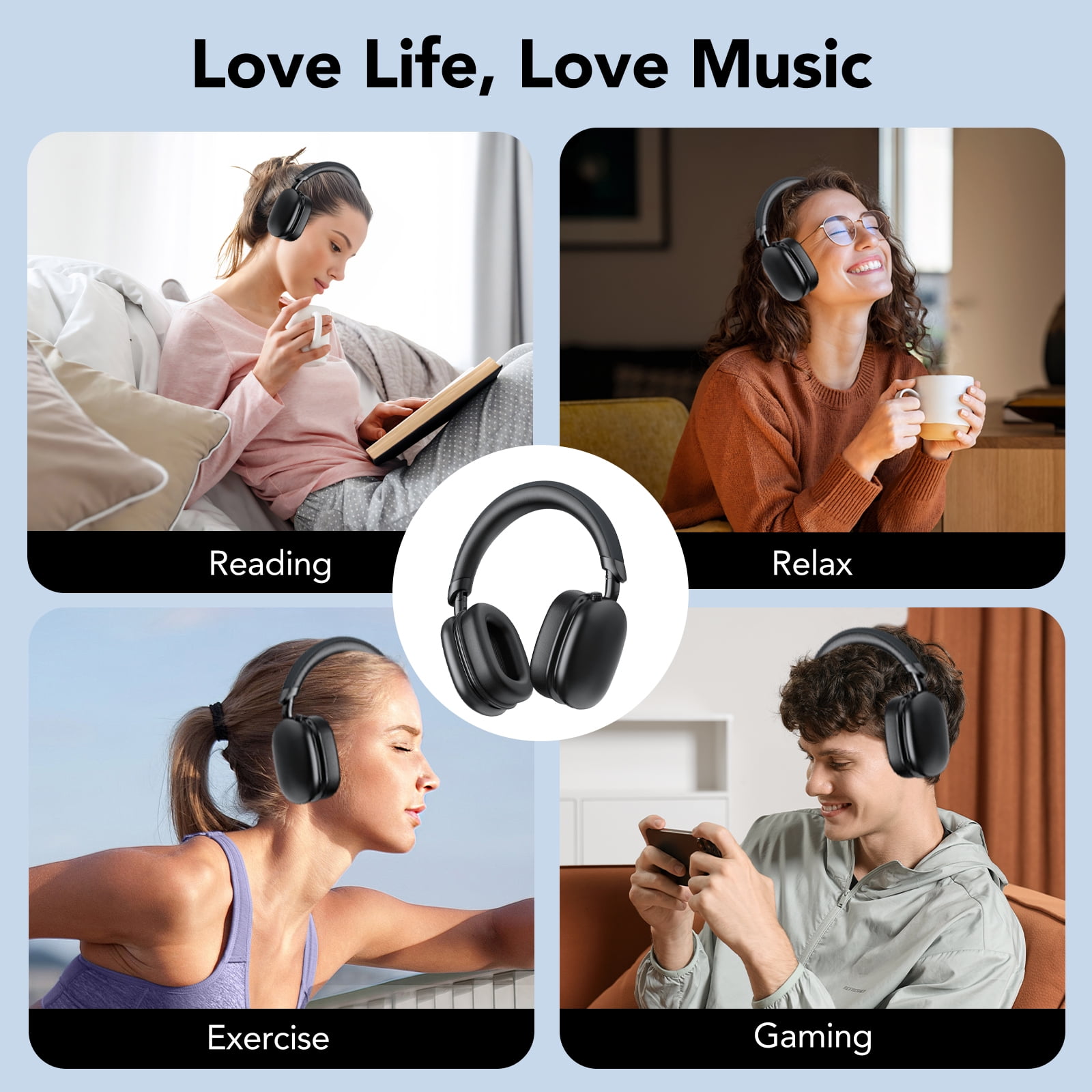 Active Noise Cancelling Headphones -45dB, Bluetooth Headphones 5.4, 60H Playtime Wireless Earbuds, Clear Call, Bass Boosted by 90%, Comfort Fit Over Ear Headphones for Travel Home Office PC Black thumbnail 12