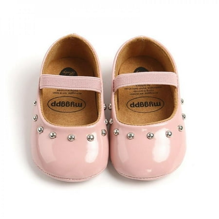 

Hazel Tech Newborn Baby Girls Rivet Princess PU Leather Shoes Anti-slip Shoes Soft Sole Non-slip First Walkers Shoes