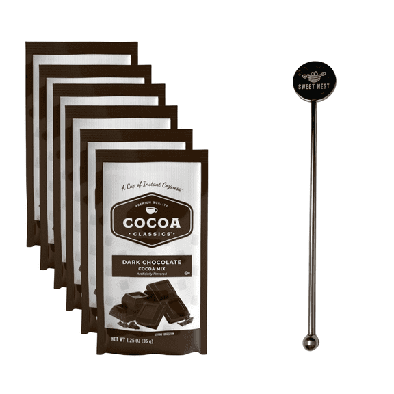 Land O Lakes Dark Chocolate Hot Cocoa Mix, 6 Individual Packets with Sweet Nest Stirrer Bundle