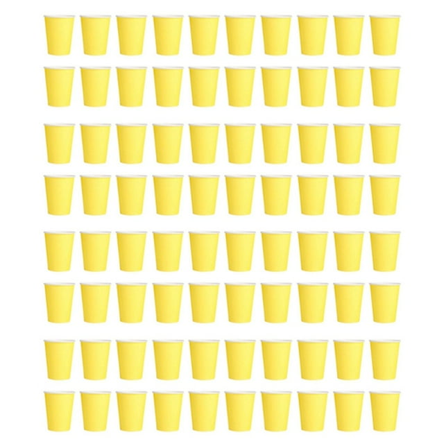 80 Vasos de Papel (9 Oz) - Catering de Vajilla de Fiesta de Cumpleaños en Colores Lisos (Amarillo)