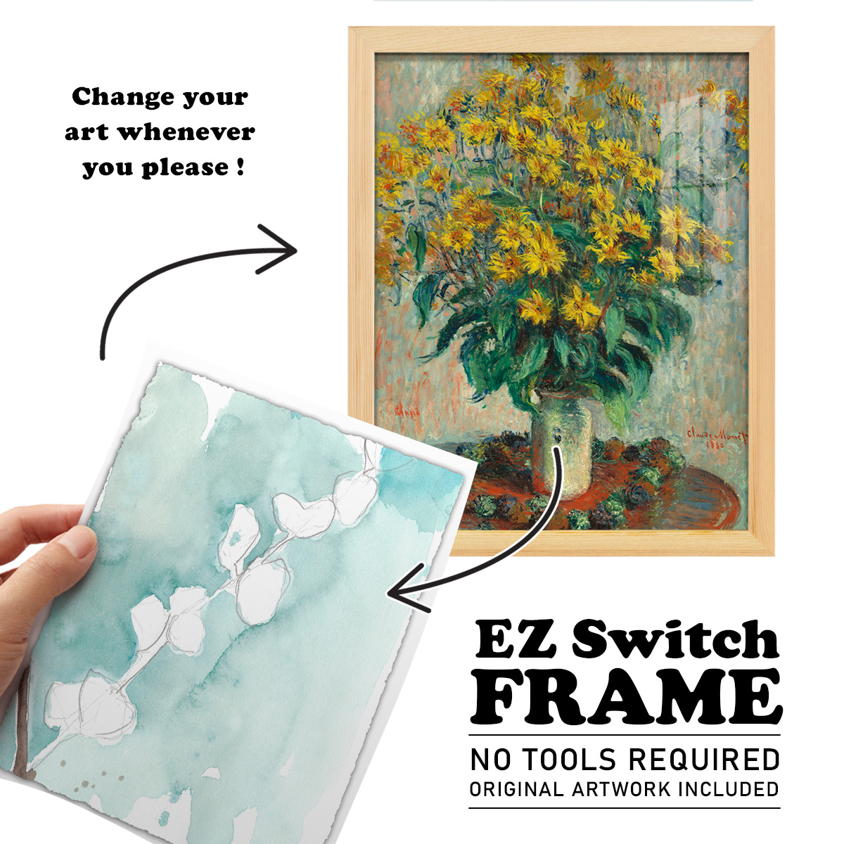 Ginkgo on Dusty Teal V - Framed Print w/glass - Natural Wood