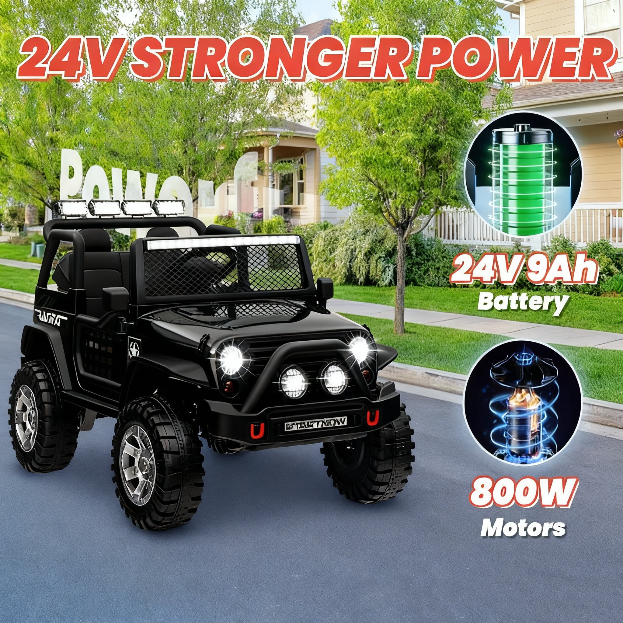 Jorfly 24V Powered Ride on Cars ,4WD Extra large Real 2 Seat Ride on Toys with Remote Control, LED Light, MP3 Player, Electric Vehicles Ride on Truck,Ultimate Electric Adventure Vehicle(Black)