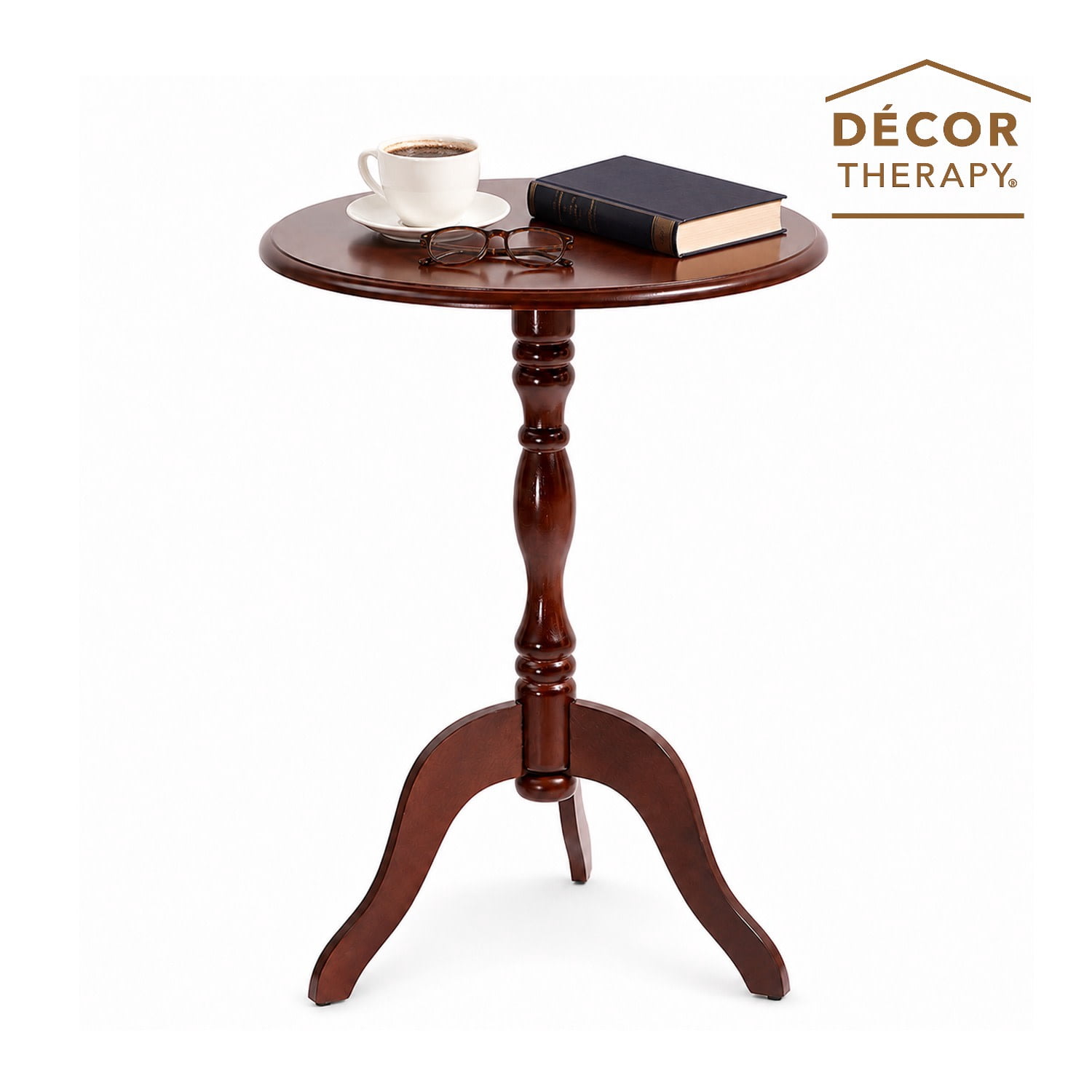 Decor Therapy Warwick Round Accent Table - 3 Leg Pedestal Side Table for Living Room, Bedroom, Entryway - Traditional Bistro Drink Table, Cherry